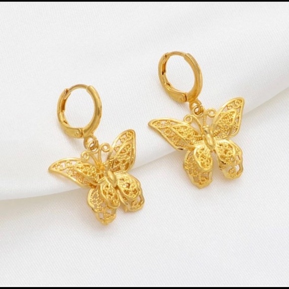 Jewelry - 18k Butterfly Earrings,18k gold plated butterfly hoop earring , butterfly